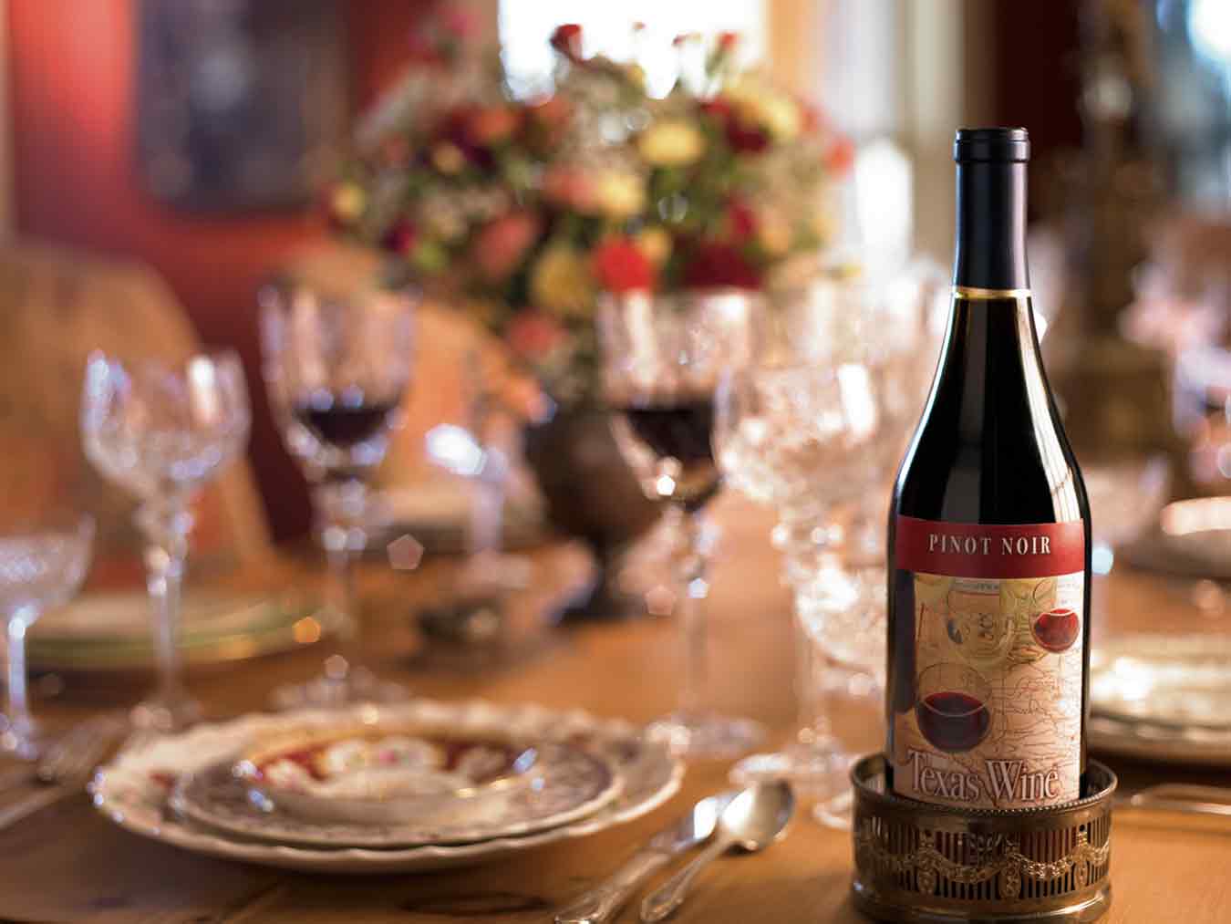 Wine bottle in table setting
